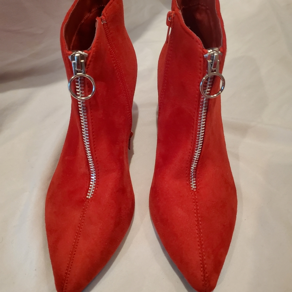 Red Suede Ankle Boots - Brand New